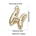 Polished golden letter H bubble pendant in copper with weight and size details - Letter H