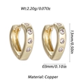 Gold plated copper hoop earrings with three round zircons weighing 2.20g and 13mm tall - Gold Heart Geometric Zirconia Style (YSE047-19)