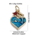 Ciondolo a cuore vintage francese con smalto blu mare e delfini dorati - Cuore Delfino Sole Blu (256)