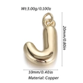 Polished gold bubble letter J pendant made of copper with detailed dimensions - Letter J