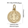 Goldener Guadalupe-Anhänger aus Kupfer für Schmuck, 17mm x 12mm religiöse Medaille - Heiligenmedaille-Stil (YSN016-07)
