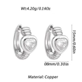 Silver-plated copper heart huggie earrings with textured band and clear cubic zirconia - Silver Twisted Heart Zirconia Style (YSE048-20)