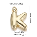 Golden balloon letter K pendant in polished copper finish with weight and size details - Letter K