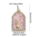 Pink enamel rectangle pendant with gold female silhouette and zircon border - Pink Enamel Mermaid Arch (123-04)