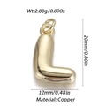 L-shaped glossy bubble alphabet pendant in polished gold-plated copper finish - L