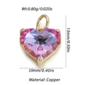 Ciondolo a cuore in zircone rosa con base in rame e dimensioni dettagliate - Cuore Sfumato Rosa Viola (280)
