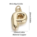 Glossy golden bubble letter P pendant in copper with size and weight specifications - Letter P