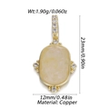 Ciondolo ovale in ottone dorato con gemma giallo chiaro e dettagli in zircone su bianco - Ciondolo Ovale Sfaccettato Giallo Chiaro (123-10)