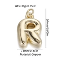 Polished golden copper bubble letter R pendant with dimensions and weight specs - Letter R