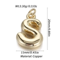 Polished copper gold-tone letter S balloon pendant, height 20mm, weight 3.30g - S