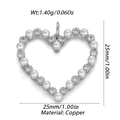 Ciondolo a cuore color argento con perle bianche e zirconi cubici in rame lucido - Ciondolo Cuore Perle e Strass (123-12)