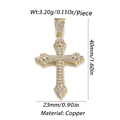 Detailansicht Gold-Kreuzanhänger mit Zirkonia, Kupfermaterial, 40mm Höhe und 3,2g Gewicht - Hohl Zirkonia Kreuz Anhänger (DBN145-05)