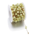 DIY light green stone beads with golden stainless steel chain on a white spool - 1m / Pale Greenish Grey