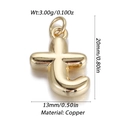Polished gold copper balloon letter 't' pendant charm with 20mm height dimensions - Letter T
