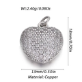 Ciondolo a cuore in rame con zirconi bianchi, dimensioni 18x13mm, peso di 2,4g - Ciondolo Cuore Interamente Pavé Strass (123-13)