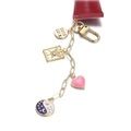 Golden multi-charm keychain with Good Luck, pink heart, and moon moon phase pendants - 002 Only (Without Lipstick)