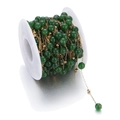 Deep green bead station chain with gold stainless steel links on a white spool - 1m / Dark Green
