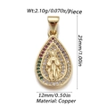 Detailed size chart for Virgin Mary heart pendant with colorful cubic zirconia and copper base - Teardrop Virgin Mary Style (DBN154-02)