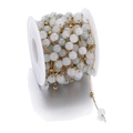 DIY bead chain with light green round stones and gold stainless steel link on a spool - White