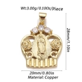 Detailed view of crown-shaped gold Virgin Mary pendant with cubic zirconia stones - Crown Virgin Mary Style (DBN154-03)