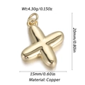 Polished golden copper four-point star balloon pendant with dimension and weight details - Letter X