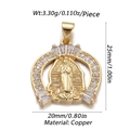 Detailed view of Virgin Mary heart pendant with copper zircon inlays and dimensions - Arch Zircon Virgin Mary Style (DBN154-04)