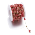 DIY red natural stone beads on gold stainless steel chain wrapped on a spool - Indian Red