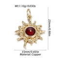 Detailed view of 1.10g golden copper sun pendant with a red center stone and size marks - Sunburst Red Center Style (YSN156-05)