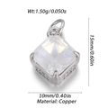 Détails du pendentif en zircon carré sur monture en cuivre avec dimensions exactes - Style Strass Blanc Carré (YSN151-02)