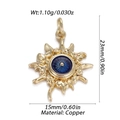 Macro detail of sunburst evil eye pendant in gold copper with blue enamel inlay - Sunburst Blue Center Style (YSN156-07)