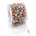 Handmade stainless steel gold chain with natural round stones on white spool for DIY jewelry - Gray