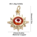 Detail of copper Evil Eye pendant with sunburst design showing 19mm x 15mm dimensions - Sun Eye Red White Black Style (YSN156-09)