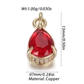 Vista detallada del colgante de gota roja en cobre con circonitas y medidas de la joya - Estilo Strass Rojo Gota de Agua (YSN151-05)