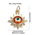 Macro shot of sunburst evil eye pendant in copper with weight and size specifications - Sun Eye Red White Green Style (YSN156-10)