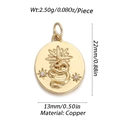 Goldener runder Kupferanhänger mit geprägter Schlange und Zirkonsternen für DIY-Schmuck - Schlangen-Sternenregen-Scheiben-Stil (YSN065-21)