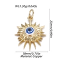 Macro view of gold copper evil eye pendant with sunburst shape and dimensions - Sun Eye Blue White Style (YSN156-14)