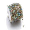 DIY handmade stainless steel chain with colorful natural stone beads on a white spool - Multicolor 1