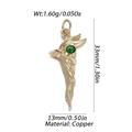 Macro view of gold copper Evil Eye pendant with green bead and dimension measurements - Abstract Wing Green Bead Style (YSN156-18)