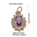 Detailansicht eines ovalen lila Edelstein-Anhängers mit Kupferbasis und Maßen - Violette Sonnenblume Stil (YSN154-17)