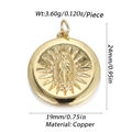 Goldener Kupferanhänger Jungfrau Maria von Guadalupe für DIY-Schmuck 19mm Größe - Jungfrau Maria Reliefscheibe (YSN069-02)