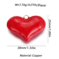 Ciondolo a cuore rosso lucido in rame con anello dorato per creazioni di gioielli - Cuore Smalto Rosso Brillante (65)