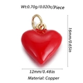 Ciondolo a cuore rosso lucido in rame con anello d'oro, charm per gioielli 16x12mm - Piccolo Charm Smalto Rosso (69)