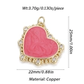 Ciondolo a cuore rosa in rame placcato oro con zirconi bianchi per creazione gioielli - Cuore Smalto Rosa Zircone (79)