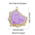 Pendente a cuore in smalto viola con bordo perlato dorato e finti diamanti su rame - Cuore Smalto Vortice Viola (81)