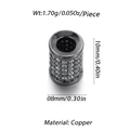 Close-up of 10mm black copper cylinder bead with pavé zircon for DIY jewelry making - Zirconia Inlaid Cylinder Bead (YSD011-2) / Black
