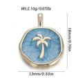 Detail van de gouden kokospalm hanger met blauw emaille en afmetingen van 18x13mm - Blauwe Kokosboom (YSN160-10)