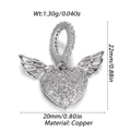 Silver heart pendant with wings and clear cubic zirconia in copper, 22mm size - Silver Angel Wings Heart Style (YSN144-03)