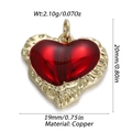 Ciondolo cuore rosso in cornice di rame dorato per bracciali fai da te con dimensioni - Cuore Oro Texture in Rilievo (221)