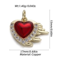 Ciondolo a cuore dorato con smalto rosso, bordo in cristallo e piuma, gioielli in rame 1,40g - Decorazione Piuma Cuore Rosso (222)