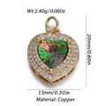 Ciondolo a cuore dorato con gemma cangiante e cristalli bianchi, charm in rame da 20mm - Cuore Pavé Gemma Iridescente (248)